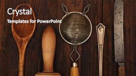  Presentation with kitchen utensils - Colorful slide set enhanced with vintage kitchen utensils on rustic backdrop and a tawny brown colored foreground
