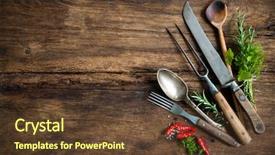 Presentation with kitchen utensils - Slides consisting of vintage kitchen utensils on wooden background and a tawny brown colored foreground