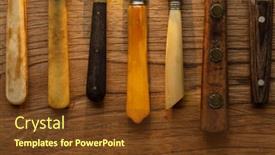  Presentation with now - Presentation theme consisting of vintage-knife-handles-aligned-old background and a tawny brown colored foreground
