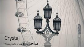  Presentation with black white vintage art - PPT theme enhanced with vintage lamp post on westminster background and a  colored foreground