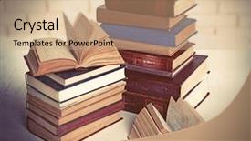  Presentation with brick wall - Colorful presentation design enhanced with vintage literally - heap of old books backdrop and a coral colored foreground