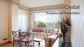  Presentation with living room - PPT theme enhanced with vintage living room with upholstered background and a mint green colored foreground