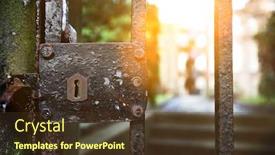 Presentation with sunshine - PPT layouts having vintage-lock-on-iron-gate background and a tawny brown colored foreground