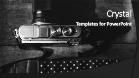  Presentation with history - Slide set with vintage looking camera on wooden background and a dark gray colored foreground