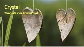  Presentation with thread - Theme consisting of vintage love - close-up of two wooden hearts background and a  colored foreground