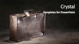  Presentation with name - Beautiful presentation theme featuring vintage luggage - old brown suitcase backdrop and a  colored foreground