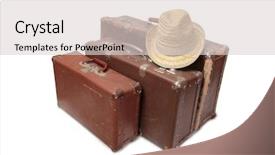  Presentation with luggage - Colorful PPT theme enhanced with vintage luggage - old suitcase and a straw backdrop and a  colored foreground