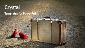  Presentation with luggage - PPT layouts enhanced with vintage luggage - old suitcase with red shoes background and a tawny brown colored foreground