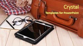  Presentation with luggage - Slide deck having vintage luggage - packing suitcase for trip background and a  colored foreground