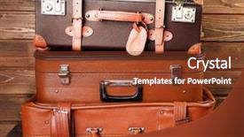  Presentation with stack - PPT layouts consisting of vintage luggage - stack of suitcases on wooden background and a  colored foreground