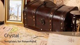  Presentation with old map - Audience pleasing presentation theme consisting of vintage luggage - travel objects old grungy map backdrop and a coral colored foreground