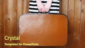  Presentation with suitcase - Slide deck having vintage luggage - woman holding old suitcase background and a tawny brown colored foreground