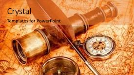  Presentation with vintage compass - Theme featuring vintage magnifying glass compass goose background and a gold colored foreground