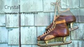  Presentation with masculine - Amazing slide deck having vintage-masculine-leather-ice-skate backdrop and a sky blue colored foreground