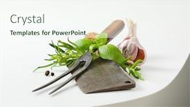  Presentation with culinary - Cool new slides with vintage-meat-cleaver-knife-carving backdrop and a sky blue colored foreground