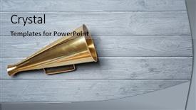  Presentation with vintage - Beautiful slides featuring vintage megaphone on wooden background backdrop and a light blue colored foreground