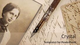  Presentation with memories - Beautiful PPT theme featuring vintage memories with woman portrait backdrop and a soft green colored foreground