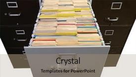  Presentation with funky - PPT theme featuring vintage metal file cabinet background and a coral colored foreground