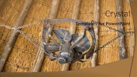  Presentation with thatch roof - Slide set consisting of vintage-metallic-industrial-fan background and a gold colored foreground