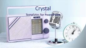  Presentation with vintage radio - Amazing presentation theme having vintage microphone alarm clock and radio on table on light blue background backdrop and a sky blue colored foreground
