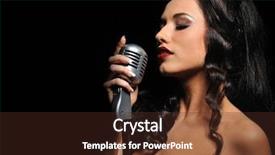  Presentation with stage - Slide deck with vintage microphone stage - beautiful brunette woman singing background and a tawny brown colored foreground