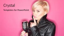  Presentation with mic - Cool new slides with vintage microphone stage - blonde pop star on pink backdrop and a coral colored foreground