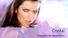  Presentation with singer - Colorful presentation theme enhanced with vintage microphone stage - sexy singer woman backdrop and a  colored foreground