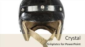  Presentation with vintage motorcycle - Presentation theme consisting of vintage motorcycle helmet isolated background and a soft green colored foreground