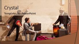  Presentation with vintage music - Colorful slide deck enhanced with vintage music - musician writes on the wall backdrop and a lemonade colored foreground