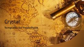  Presentation with old map - Audience pleasing presentation design consisting of vintage navigation equipment on old backdrop and a gold colored foreground