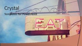  Presentation with 80s era neon lights sign - Beautiful PPT layouts featuring vintage neon restaurant sign instagram backdrop and a light blue colored foreground