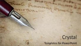  Presentation with old page - Beautiful PPT theme featuring vintage nib pen over page backdrop and a mint green colored foreground