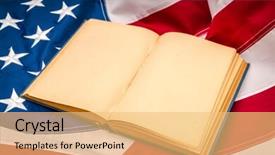  Presentation with vintage book - PPT theme having vintage open book on american flag background and a yellow colored foreground