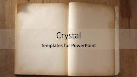  Presentation with vintage book - Audience pleasing PPT theme consisting of vintage open book with soft shades on wood backdrop and a soft green colored foreground