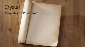  Presentation with vintage book - PPT layouts having vintage open book with soft shades on wood background and a coral colored foreground