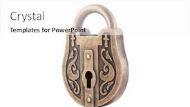  Presentation with padlock - Slide set enhanced with encryption - vintage padlock isolated on white background and a white colored foreground