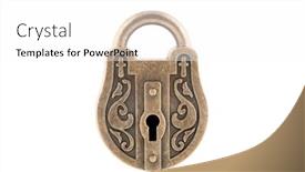  Presentation with padlock - Slide deck having encryption - vintage padlock isolated on white background and a white colored foreground