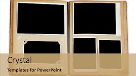  Presentation with photo album - Colorful PPT layouts enhanced with vintage photo album with empty photos isolated on white background with clipping path backdrop and a coral colored foreground