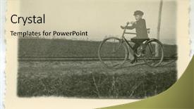  Presentation with cycling - PPT theme featuring vintage photo of a boy background and a soft green colored foreground