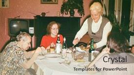  Presentation with family photo - Beautiful presentation theme featuring vintage photo of christmas eve backdrop and a coral colored foreground