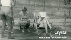  Presentation with family photo - Presentation theme with young loving couple on their wedding day beautiful wedding arch on beach outdoor beach wedding in tropics background and a gray colored foreground