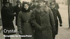  Presentation with family photo - Audience pleasing slide deck consisting of vintage photo of family walking on the street 1936 backdrop and a tawny brown colored foreground