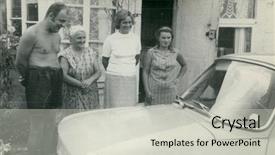 Presentation with fifties - Beautiful slides featuring vintage photo of farmers' family looking at a car fifties backdrop and a light gray colored foreground