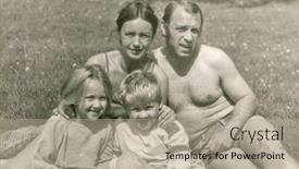  Presentation with children parents - Amazing slide set having vintage photo of happy parents with children eighties backdrop and a mint green colored foreground