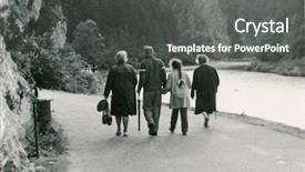  Presentation with generations - Presentation consisting of vintage photo of happy three generations family walking background and a dark gray colored foreground