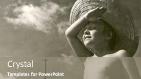  Presentation with fifties - Amazing theme having vintage photo of little girl in straw hat - fifties backdrop and a gray colored foreground