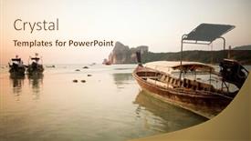  Presentation with tide - Slide deck enhanced with vintage photo of long tail boats at low tide background and a cream colored foreground