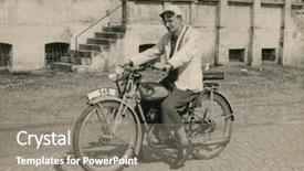  Presentation with motorbike - Cool new slide set with vintage photo of man on motorbike forties backdrop and a gray colored foreground