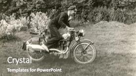  Presentation with motorbike - Cool new slide set with vintage photo of man on motorbike 1938 backdrop and a gray colored foreground
