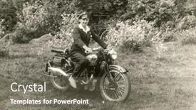  Presentation with motorbike - Presentation design enhanced with vintage photo of man on motorbike 1938 background and a gray colored foreground